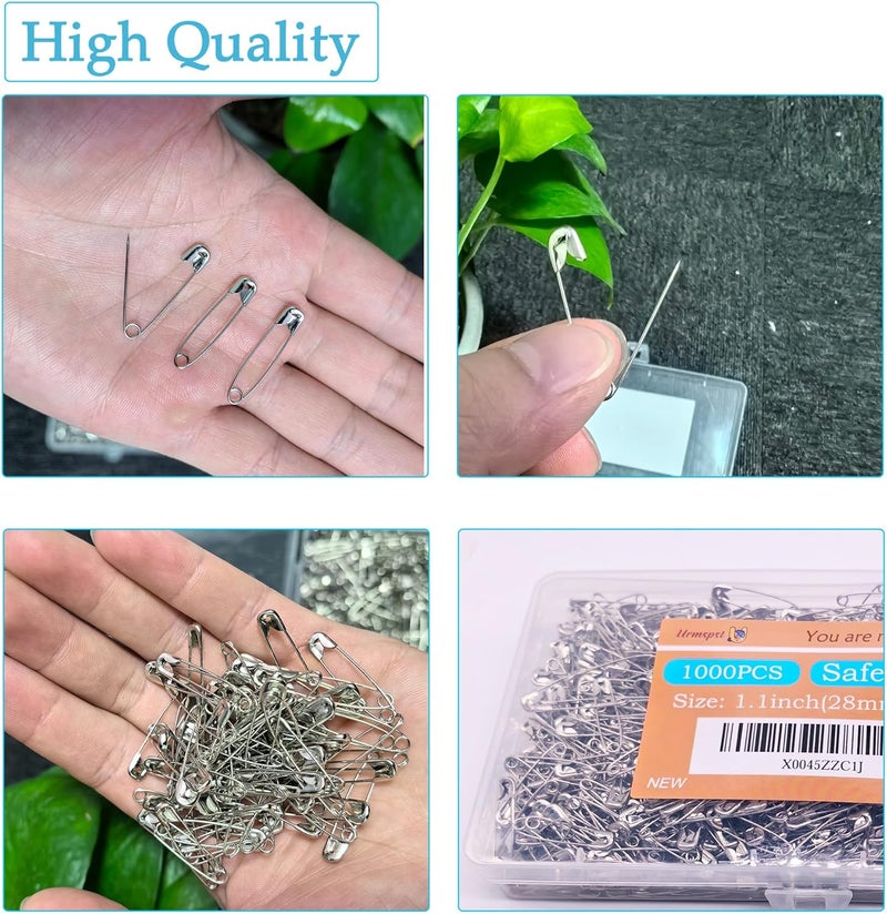 Urmspst Safety Pins, 1000PCS-1.1Inch Small Safety Pins, Rust-Resistant Nickel Plated Steel, Sharp Edge Safety Pin for Clothes, Sewing, Arts & Craft, 28mm Decorative Safety Pins (Silver), UR-28 - Image 3